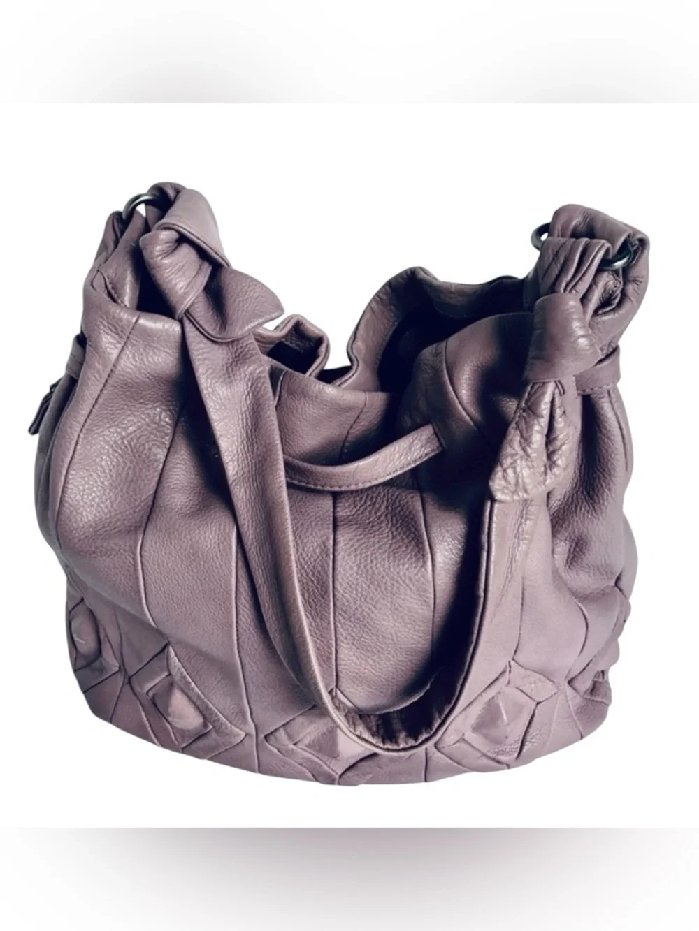 Elliott Lucca Lavender Leather Diamond Woven Bucket Hobo Shoulder Bag